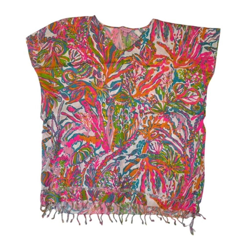 Lilly Pulitzer XXS/XS Scuba to Cuba Swim Cover Up Multicolor Coral Reef Tassel